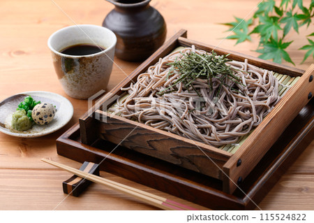 Zaru soba (condiments: chopped green onion, quail eggs, wasabi) Zaru soba (condiments: chopped green onion, quail eggs, wasabi) 115524822