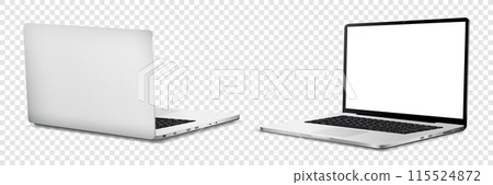 Laptop computer with white screen on transparent background Laptop computer with white screen on transparent background 115524872