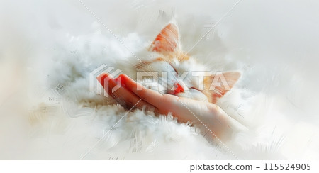 A pet cat sleeping peacefully with the palm of your hand as a pillow 115524905