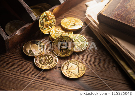 close up golden bitcoin 115525048