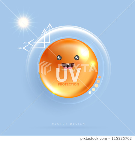 Protected shield from the sun's rays. degrees of protection against UV rays. UV protection your skin ultraviolet sunblock lotion. UV reflection skin after. cosmetic products design. vector design. 115525702