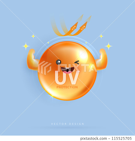 Protected shield from the sun's rays. degrees of protection against UV rays. UV protection your skin ultraviolet sunblock lotion. UV reflection skin after. cosmetic products design. vector design. 115525705