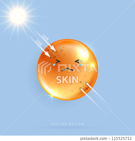 Protected shield from the sun's rays. degrees of protection against UV rays. UV protection your skin ultraviolet sunblock lotion. UV reflection skin after. cosmetic products design. vector design. 115525712