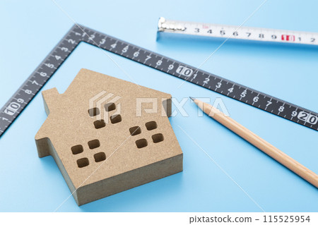 A square and a house object on a blue background A square and a house object on a blue background 115525954