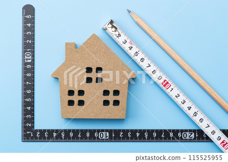 A square and a house object on a blue background 115525955