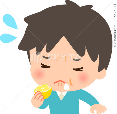 A man biting into a lemon and grimacing A man biting into a lemon and grimacing 115525971