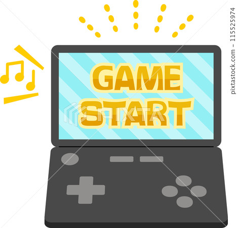 A handheld game console screen showing "GAME START" 115525974