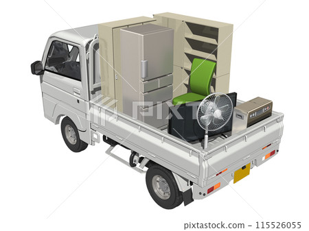 受搬家、垃圾收集等啟發而設計的白色輕型卡車（3DCG）。 115526055