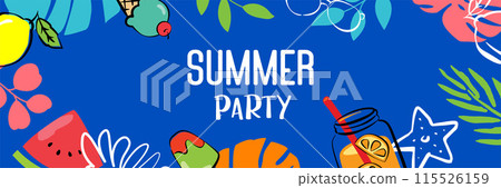 Summer party poster cover with plants and element decoration background. 115526159