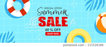 Summer sale banner cover template background. Summer swimming pool discount special offer. 115526166