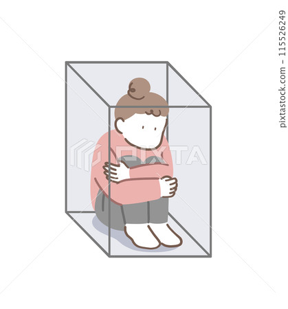 被困在盒子裡的孤獨女人插畫素材 115526249