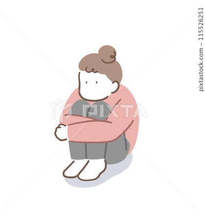 一個女人坐在體育館思考的插畫素材 一個女人坐在體育館思考的插畫素材 115526251