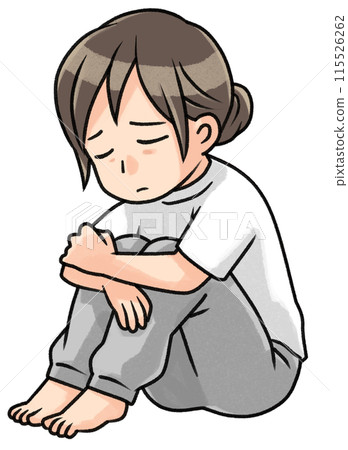 拿著她的膝蓋的沮喪的婦女 115526262