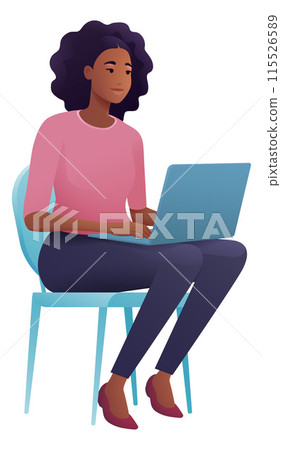 Woman Using Laptop Computer Cartoon Illustration 115526589