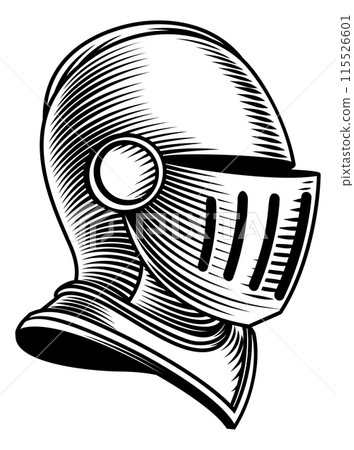 Knight Helm Medieval Helmet Vintage Woodcut Style 115526601