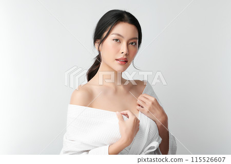 Beautiful young asian woman with clean fresh skin on white background, Face care, Facial treatment, Cosmetology, beauty and spa, Asian women portrait. 115526607