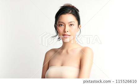 Beautiful young asian woman with clean fresh skin on white background, Face care, Facial treatment, Cosmetology, beauty and spa, Asian women portrait. 115526610