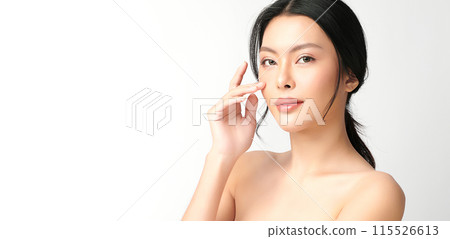 Beautiful young asian woman with clean fresh skin on white background, Face care, Facial treatment, Cosmetology, beauty and spa, Asian women portrait. 115526613