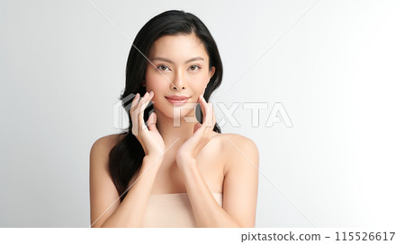 Beautiful young asian woman with clean fresh skin on white background, Face care, Facial treatment, Cosmetology, beauty and spa, Asian women portrait. 115526617