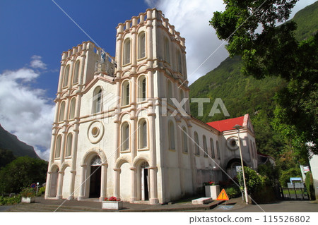 Notre Dame Church in the village of Salazy, the base of the Cirque de Salazy, a World Heritage Site on the French overseas island of Reunion Notre Dame Church in the village of Salazy, the base of the Cirque de Salazy, a World Heritage Site on the French overseas island of Reunion 115526802