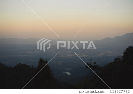 travel in nature concept with tropical forest on mountain and clear sky in springtime season travel in nature concept with tropical forest on mountain and clear sky in springtime season 115527782