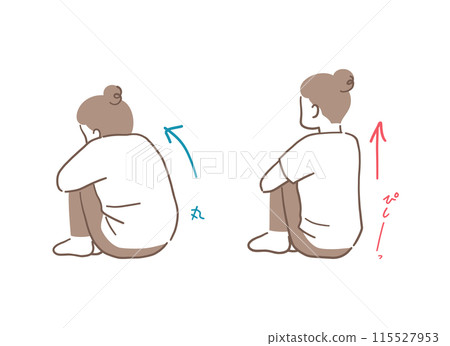 Illustration material of the back of a woman with good posture and a woman with bad posture Illustration material of the back of a woman with good posture and a woman with bad posture 115527953