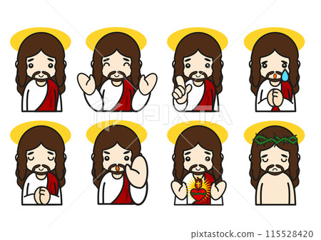 Jesus Christ facial expression set 115528420