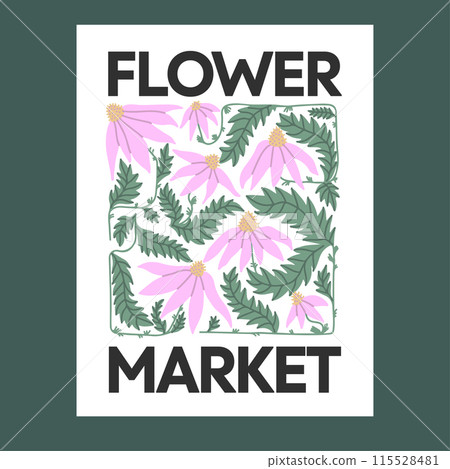 Colorful doodle floral market design poster Colorful doodle floral market design poster 115528481