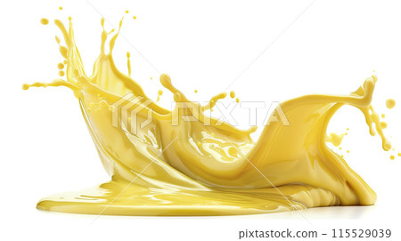 AI-generated item. 3d yellow paint splashing isolated on white background. AI-generated item. 3d yellow paint splashing isolated on white background. 115529039