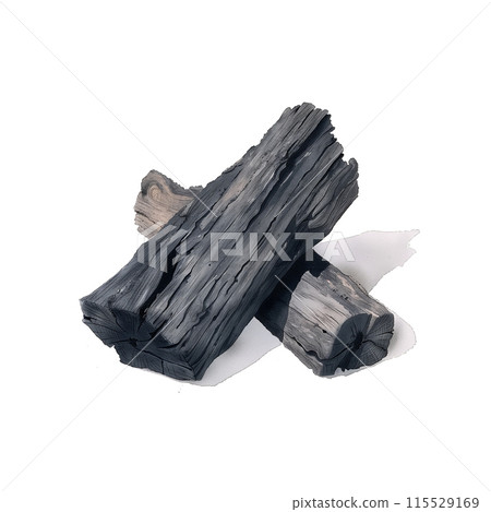 Watercolor illustration of binchotan charcoal on white background 115529169