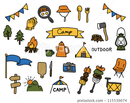 Hand-drawn camping illustration set Hand-drawn camping illustration set 115530074