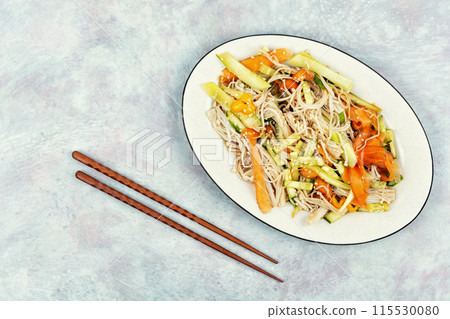 Chinese salad with enoki mushrooms. Chinese salad with enoki mushrooms. 115530080