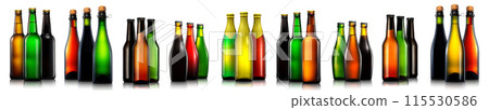 Set of beer, wine and champagne bottles isolated on white background 115530586