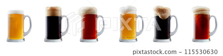 Set of beer cocktails with foam isolated on white background Set of beer cocktails with foam isolated on white background 115530630