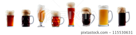 Set of beer cocktails with foam isolated on white background 115530631
