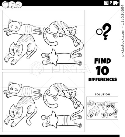 differences activity with sleepy cartoon cats coloring page differences activity with sleepy cartoon cats coloring page 115530694
