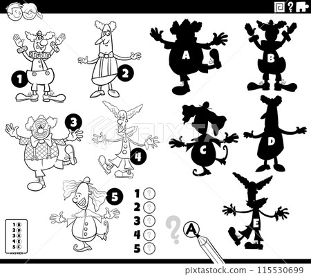 finding shadows activity with cartoon clowns coloring page finding shadows activity with cartoon clowns coloring page 115530699
