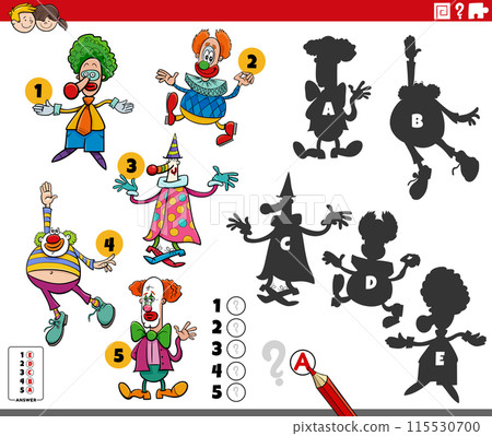 finding shadows activity with cartoon clowns characters 115530700