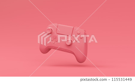 Video game joystick or gamepad in plain monochrome pink color background 115531449