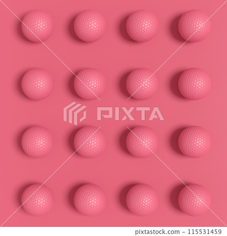 Set of golf ball lying in row on monochrome background 115531459