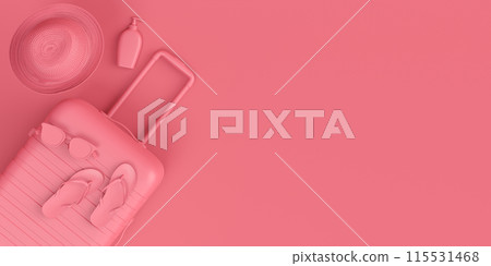 Colorful beach accessories and luggage for summer vacation on monochrome. Colorful beach accessories and luggage for summer vacation on monochrome. 115531468