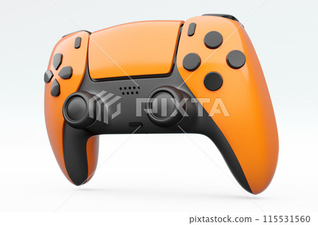 Realistic orange video game joystick or gamepad on white background 115531560