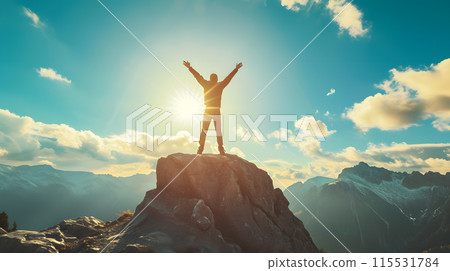 man silhouette on top of the mountain, generative ai man silhouette on top of the mountain, generative ai 115531784