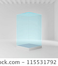 Realistic glass square showcase. Empty glass box in room. 3d illustration 115531792