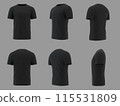 Blank black shirt mockup template, front and back view, isolated on white plain t-shirt mockup. Sweater t-shirt design presentation for printing 115531809