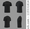 Blank black shirt mockup template, front and back view, isolated on white plain t-shirt mockup. Sweater t-shirt design presentation for printing 115531814