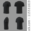 Blank black shirt mockup template, front and back view, isolated on white plain t-shirt mockup. Sweater t-shirt design presentation for printing 115531819