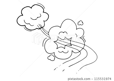 Comic speed motion effect, clouds way, trail set fast wind swirl, puff poof elements isolated on white background. Blow explosion 115531974