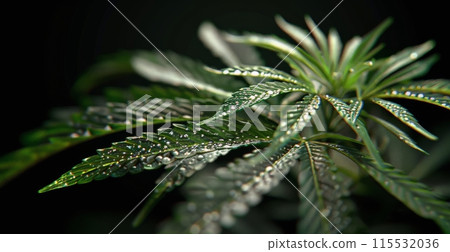 Closeup of a Cannabis Plant Growing in an Indoor Garden 115532036