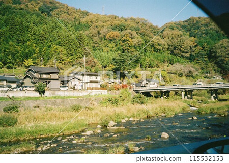 用底片相機拍攝的車窗外的綠色風景 用底片相機拍攝的車窗外的綠色風景 115532153